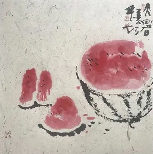 夏天到了 吃西瓜吧……胡靖水墨画