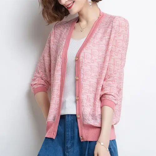 冰丝针织开衫女薄款外搭mm夏季大码披肩外套毛针织衫