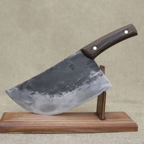 龙泉螭龙传统手工锻打老式圆头铁菜刀家用商用切片刀大号分割刀具