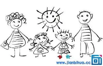 儿童简笔画一家人幸福的画面