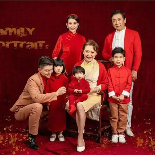 三代同堂全家福服装家庭装服装摄影六件套华人旗袍古风礼服古装