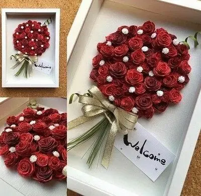 热卖衍纸卷纸爱心情人玫瑰手工diy礼物立体艺术折纸桌摆装饰画