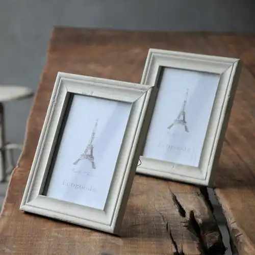 复古做旧8寸实木相框 米白色可悬挂式相框相架摆件 原木像框