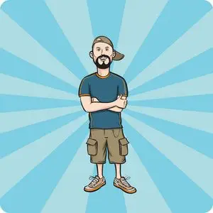 穿棒球帽和短裤的卡通胡子家伙的矢量插图.