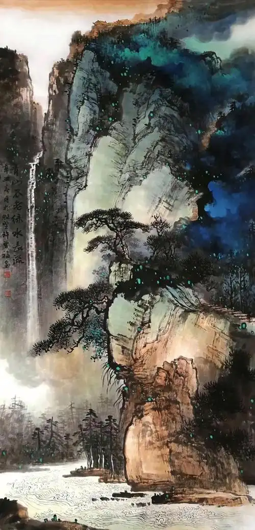 精选名家山水画欣赏:《晨光》(许曾福),《人游幽境处,飞瀑见溪声