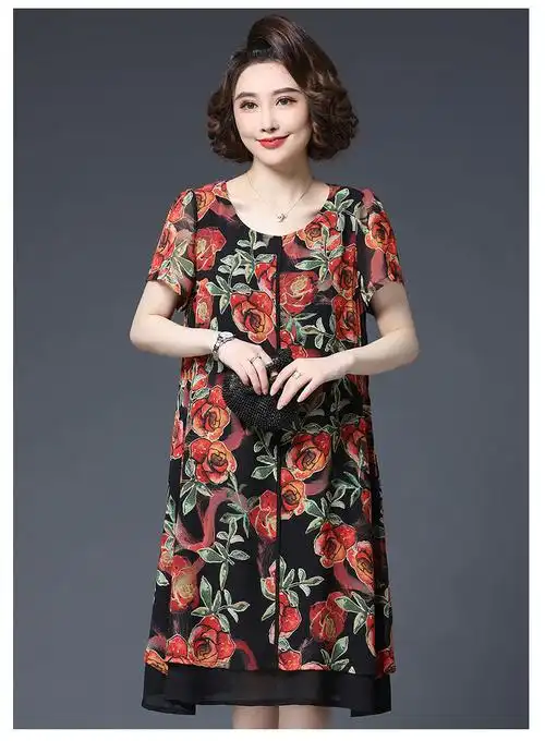 意枕上加肥加大码女装夏装连衣裙女胖mm大码遮肚短袖过膝连衣裙大码