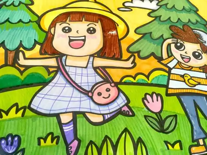 踏青简笔画 踏青简笔画彩色