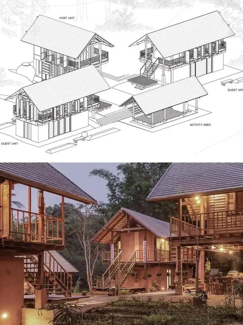 傣式吊脚楼酒店设计方案.景迈酒店民宿#民宿设计 #全案设计全 - 抖音