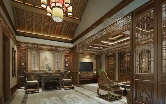 大连中式四合院装修效果图案例