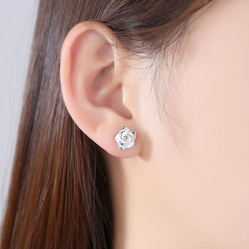 纯银耳钉民族风玫瑰玫瑰花花朵耳环手工弯钩银耳耳钉