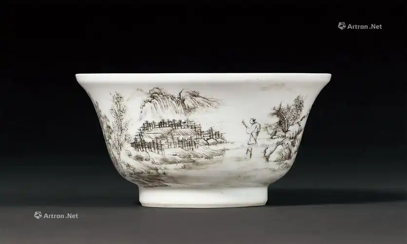 【清雍正 墨彩山居图碗】拍卖品_图片_价格_鉴赏_清代单色釉瓷器_雅昌