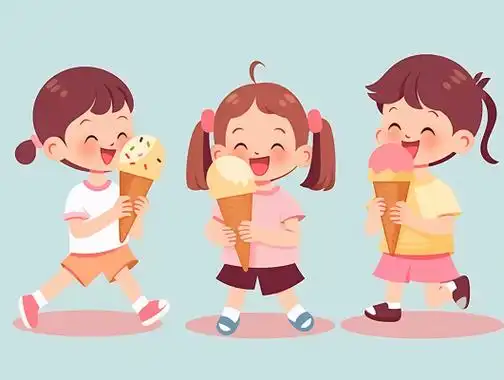 冰淇淋甜筒卡通画插画水彩漫画夏天夏季五彩缤纷水果巧克力冰淇淋甜筒