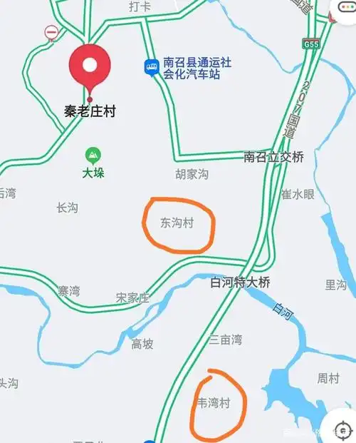 下面看看3个村在地图上的大致位置: 从地图上看,韦湾村离南召县城区