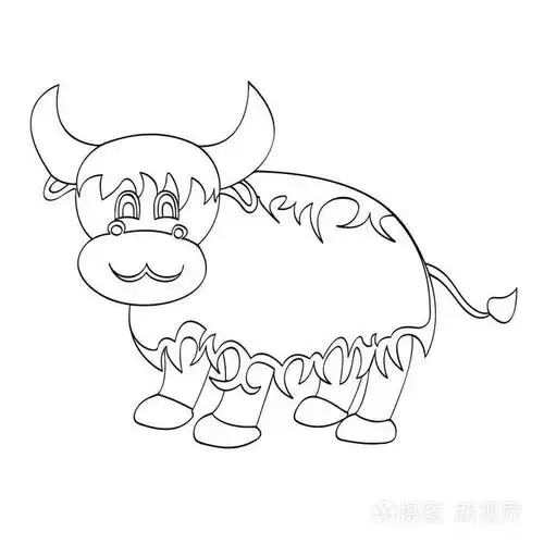 矢量插图牦牛卡通儿童绘画.教育儿童概述绘画游戏