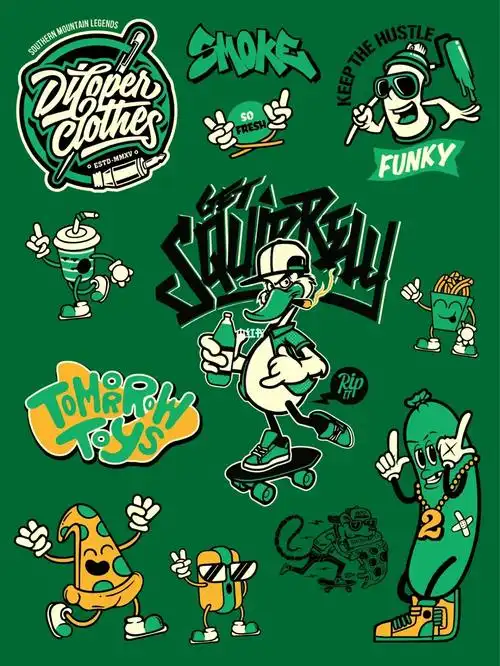 美式复古风街头涂鸦系列潮流插画