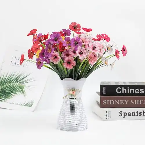 亚马逊仿真花5头紫罗兰塑料花束家居婚礼户外装饰丝印假花批发