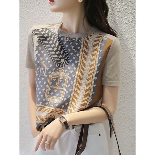 品牌针织衫t恤女短袖宽松打底衫春夏装2022新款ins女士拼接上衣图片色