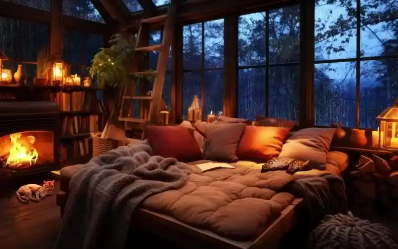 【白噪音/治愈/助眠】雷雨的夜晚和猫猫在温馨的卧室里温馨且安逸