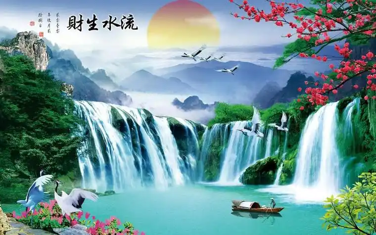 2023年风水方位图 风水很好的壁画风景图