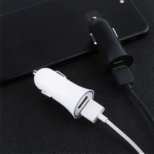 汽车手机充电器快充头车载充电器一拖二点烟器双usb智能车充12v白色车