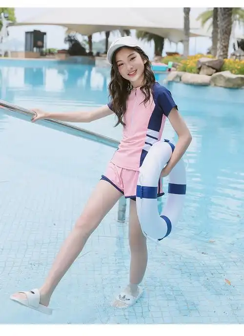 迪卡侬同款儿童泳衣女童洋气夏季女大童分体泳装新款1215岁女孩