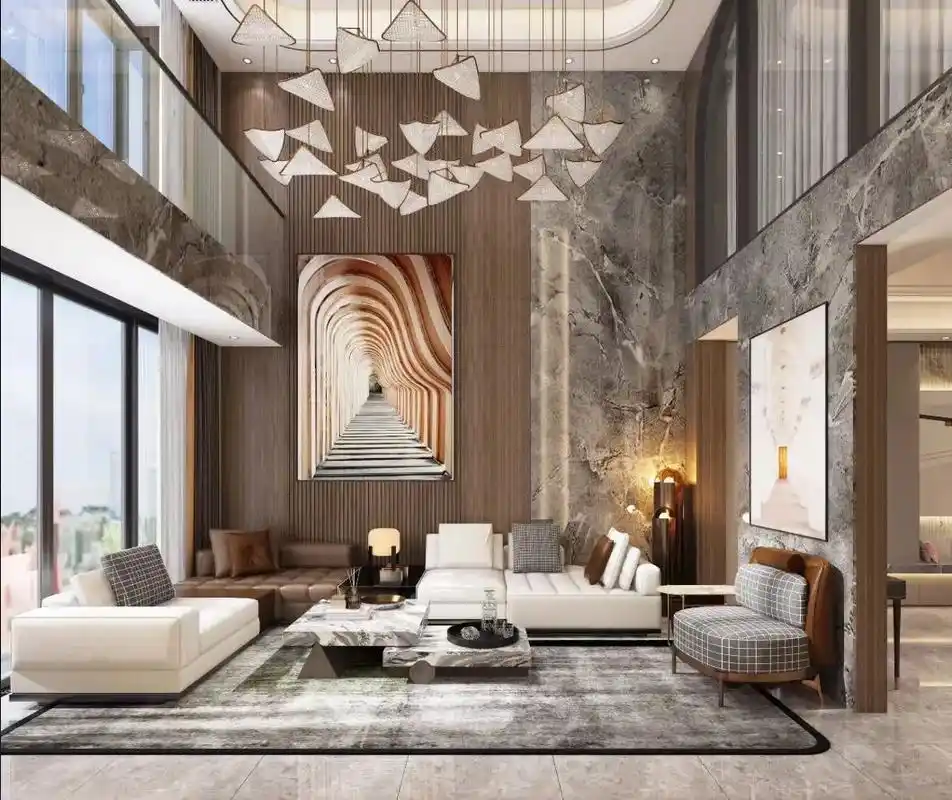 大宅高端设计 #现代挑空轻奢风格全景#效果图案例 #新时代 - 抖音