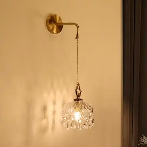 法式中古宫廷轻奢水晶壁灯美式卧室床头欧式复古全铜客厅背景墙灯