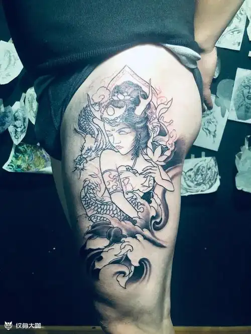 大腿龙女_纹身图案手稿图片_阿东的纹身作品集