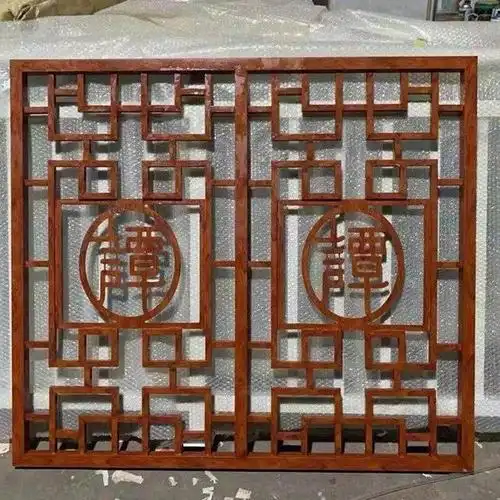 文化馆铝花格装饰-棕色铝窗花