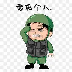 军人愁人表情包卡通电池电量低小男孩托腮愁c4d愁黄脸