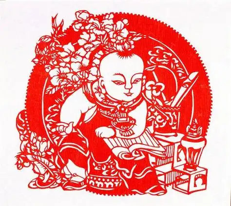 民间剪纸抓髻娃娃剪纸娃娃图片的步骤抱鸡的小孩剪纸图片中国娃娃剪