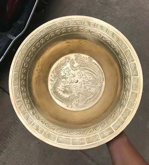 创古琪通 结婚铜盆纯铜洗脸盆黄铜盆聚宝盆家用仿古加厚手工喜盆 中号