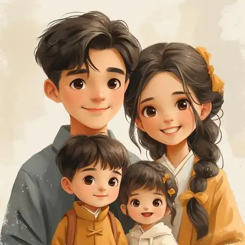 亲子头像|2024一家四口兄妹|亲子照卡通插画