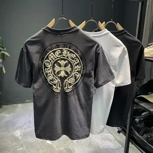克罗心ch马蹄十字架梵文潮短袖t恤男装新款潮牌夏季潮流体恤重影印花