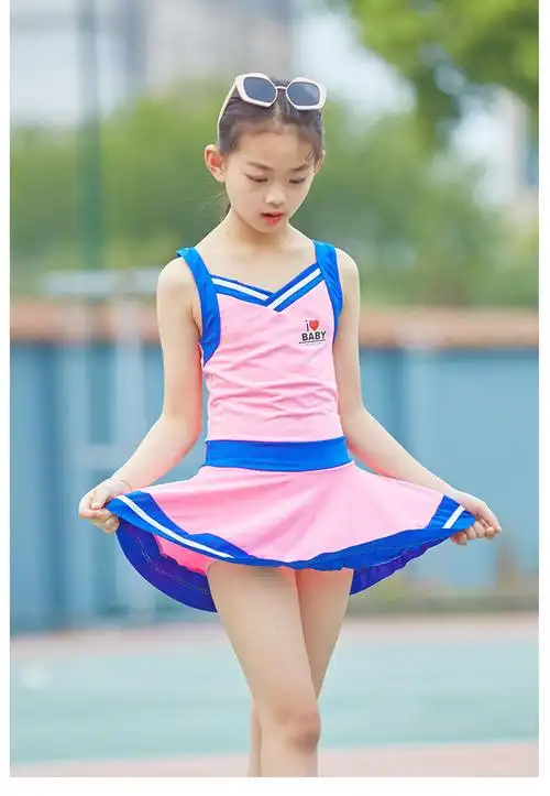 泳衣女童连体游泳衣儿童女孩中大童温泉少女学生运动平角泳衣泳装