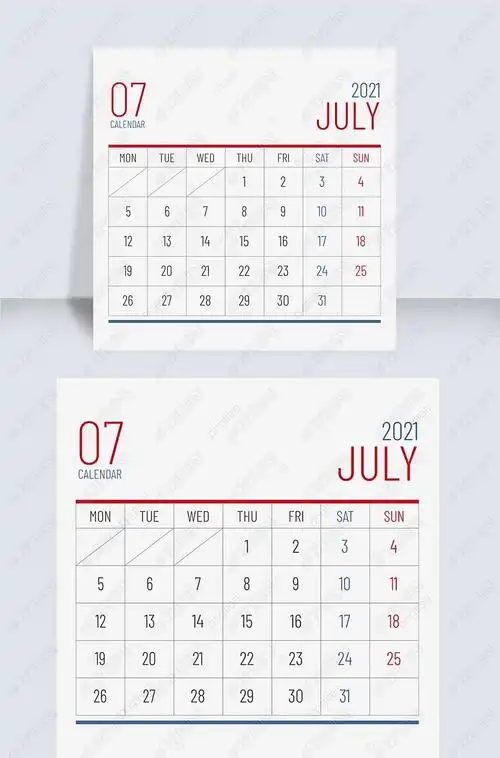 简约线框2021年七月日历