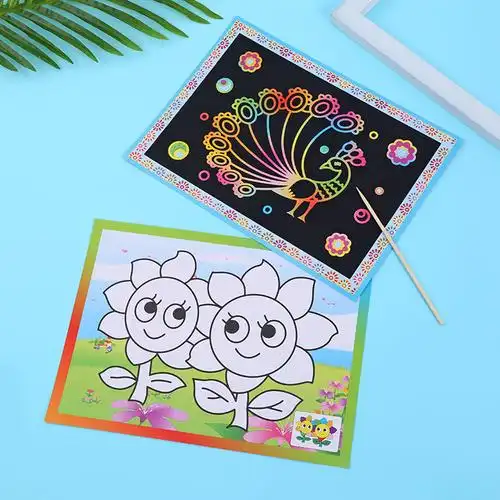 幼儿园儿童益智涂鸦黑卡纸卡通多图案趣味刮刮画diy刮画纸-阿里巴巴
