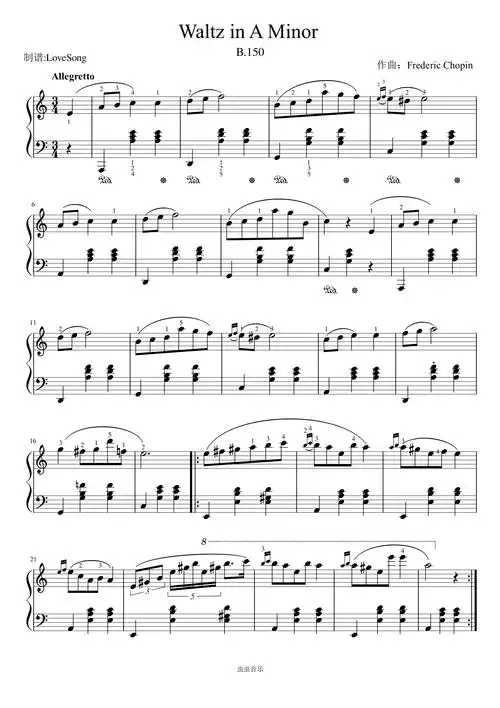 肖邦a小调圆舞曲 带指法 原版高清钢琴谱-lovesong-虫虫钢琴