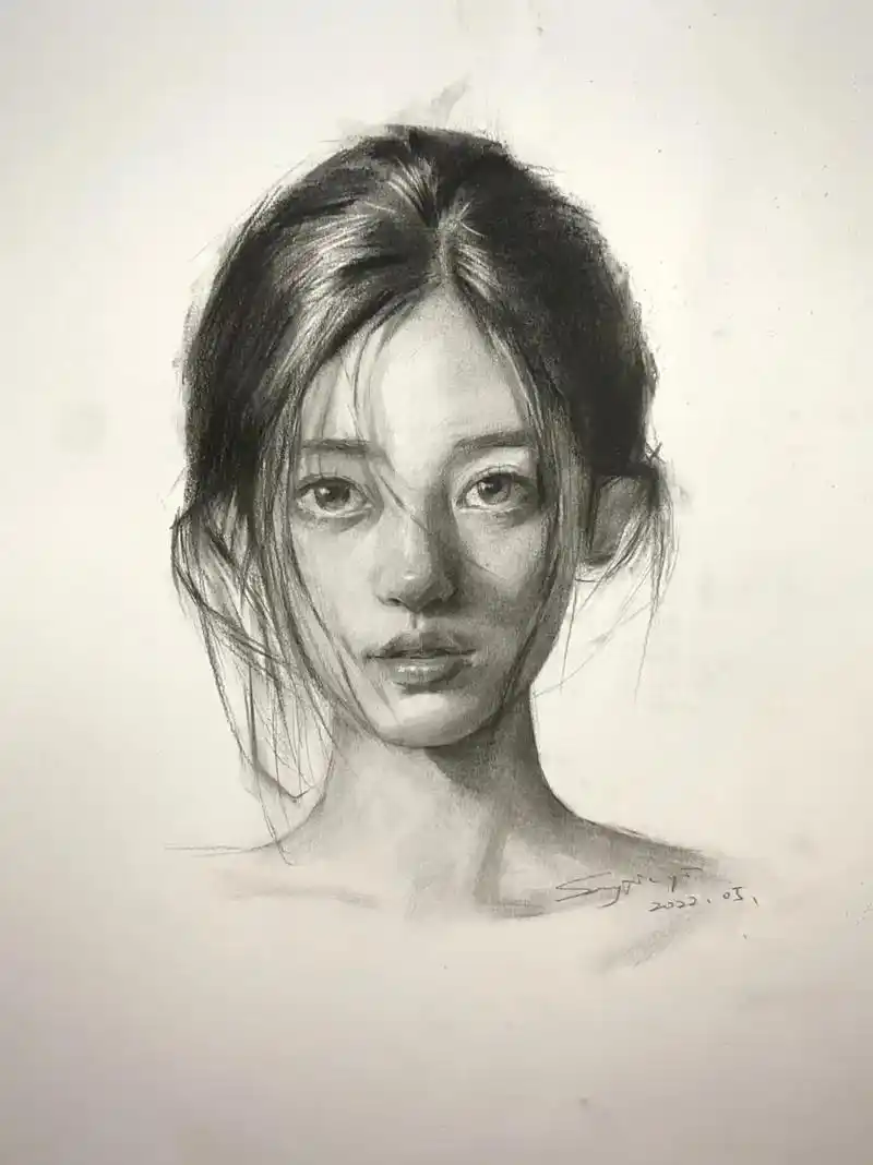 【素描】氛围感少女素描练习 #氛围感 #素描 #艺术 #美术 - 抖音