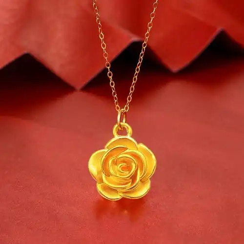 gzuan古钻珠宝玫瑰花黄金足金臻爱玫瑰女款吊坠赠银镀金项链yjd0053