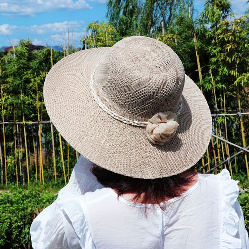 新款夏季纯色大沿遮阳帽女针织防晒帽中老年妈妈渔夫帽薄款太阳帽