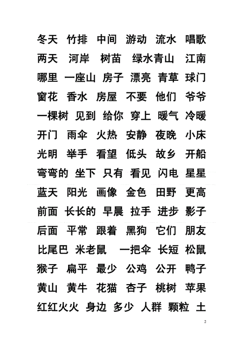 1年级上册2类字词语表.doc