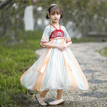 艾诺轮儿童汉服女童夏季短袖夏天5-13岁中小学生女仙气古风连衣裙衣服