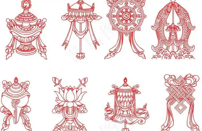 藏式八宝图图片cdr矢量模版下载