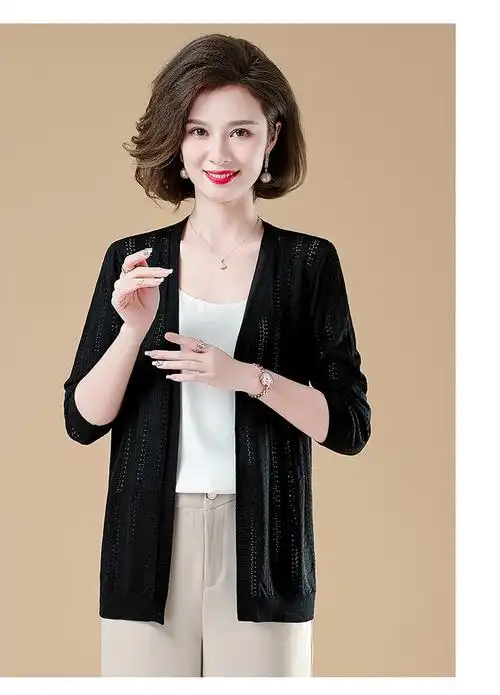 俞兆林品牌女装妈妈装冰丝针织开衫女夏季中老年披肩外套短薄款外搭配
