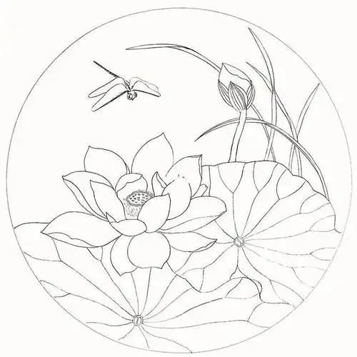 国画练习团扇附底稿