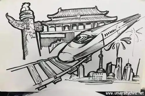 改革开放素描简笔画