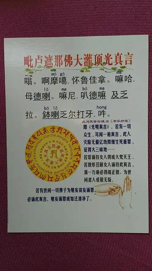 毗卢遮那佛大灌顶光真言:若有世间一切佛子为勉妄读妄诵罪.