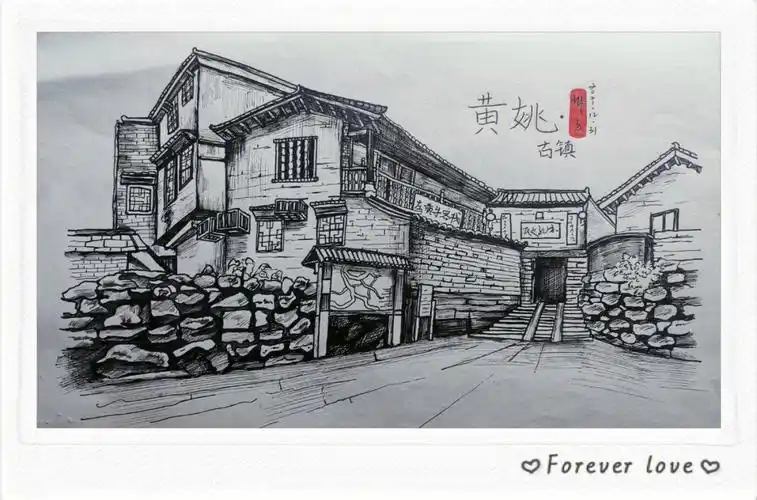 古镇瓦房写生