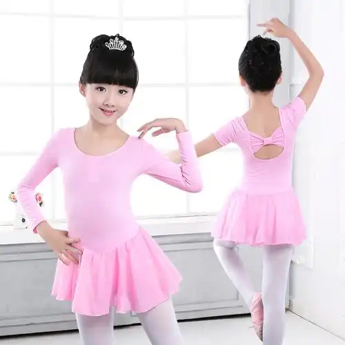 儿童舞蹈服春季女童短袖练功服雪纺芭蕾舞裙子女孩连体形体考级服